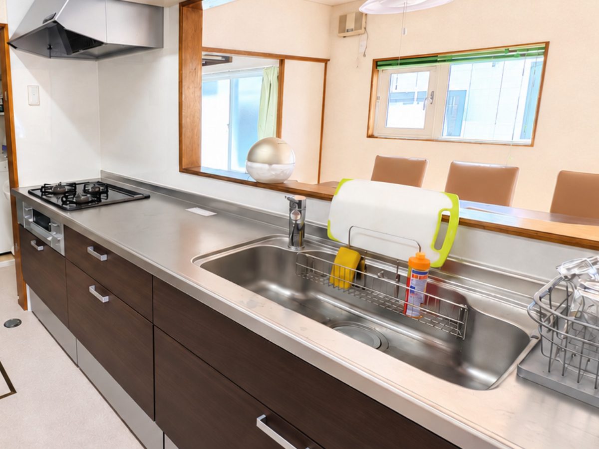 Kitchen with gas hob and counter
